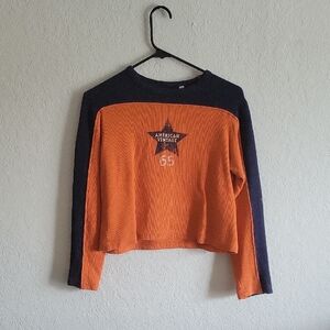 Orange and Black Long Sleeve Crop Top